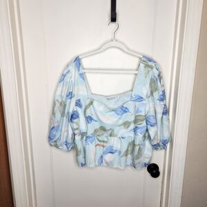Abercrombie & Fitch A&F Puff Sleeve Crop Top, Blue/White, size XL